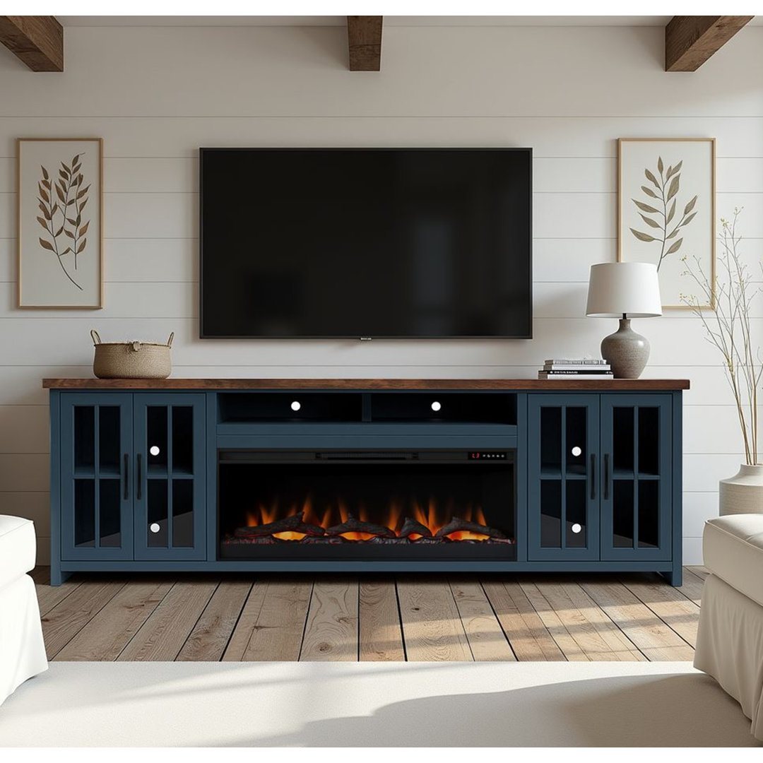 Brixham 97 inch Solid Wood Fireplace TV Stand Console for TVs up to 100 inches, Two-Tone Finish